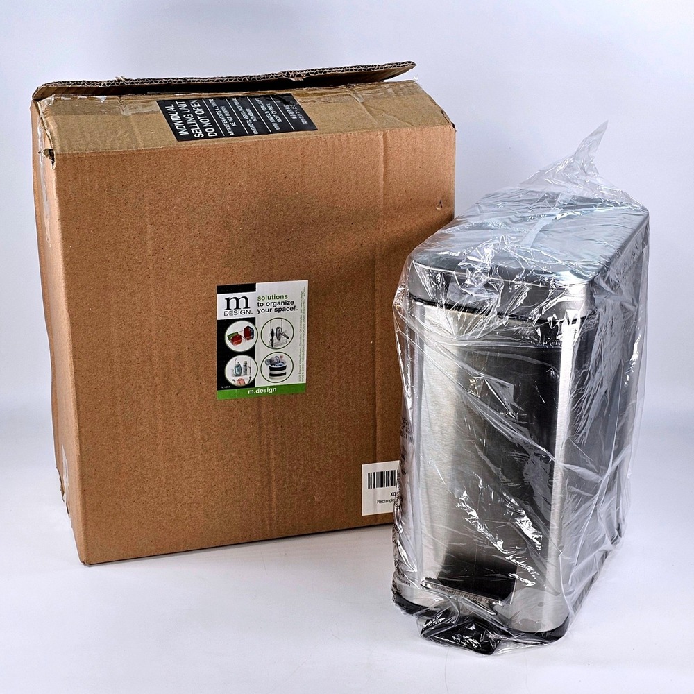 mDesign Brushed Stainless Steel Rectangular Step Trash Can w/ Liner Bucket 1.3 G